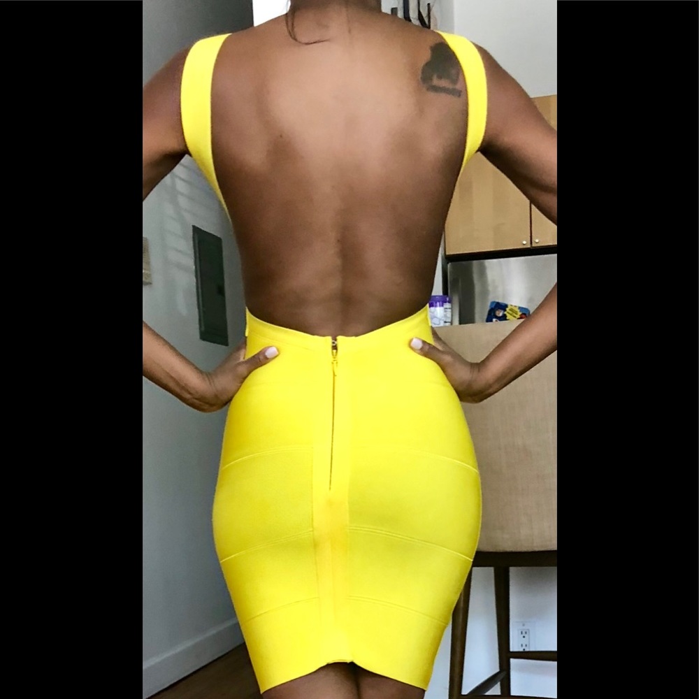 Low back yellow bandage dress